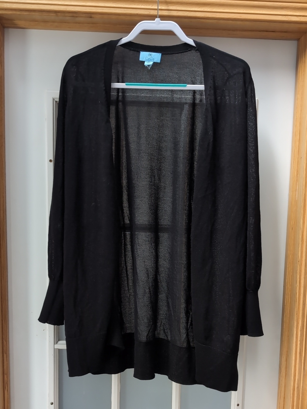 CeCe Black Open-Front Lightweight Cardigan